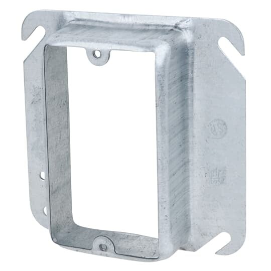 One Gang Square Device Cover, 8.3 Cubic Inches, 4 Inch Square x 1-1/4 Inch Raised, Pre-Galvanized Steel