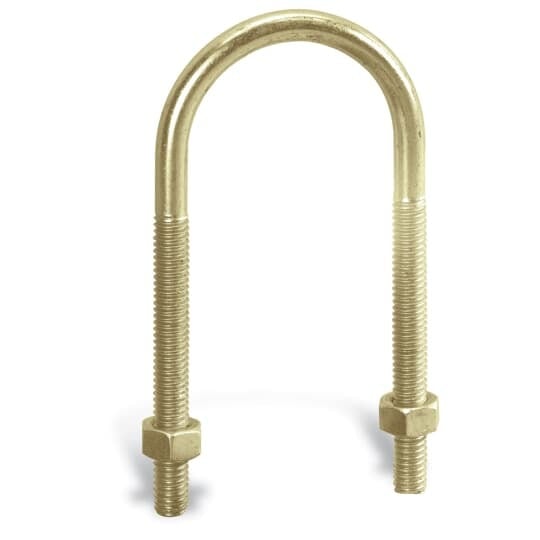 U Bolt, Size 2 Inches, Diameter 2-7/16 Inches, Length 4-11/16 Inches, Thread Length 1-3/4 Inch, Thread Size 3/8 - 16 Inch, Material Steel