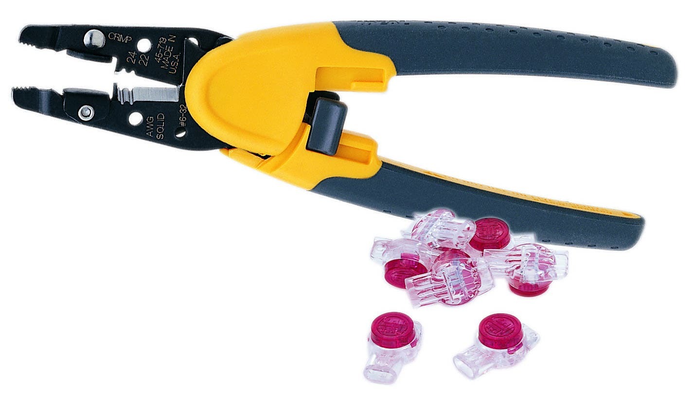 IDEAL, Wire Stripper Or Crimper Kit, Kinetic Super, Consist Of 1: 85-925 25 IDC Connectors (UR-I, 3-Wire Butt Splice), Consist Of 2: 45-719 Kinetic T-Stripper/Tel Crimp Tool
