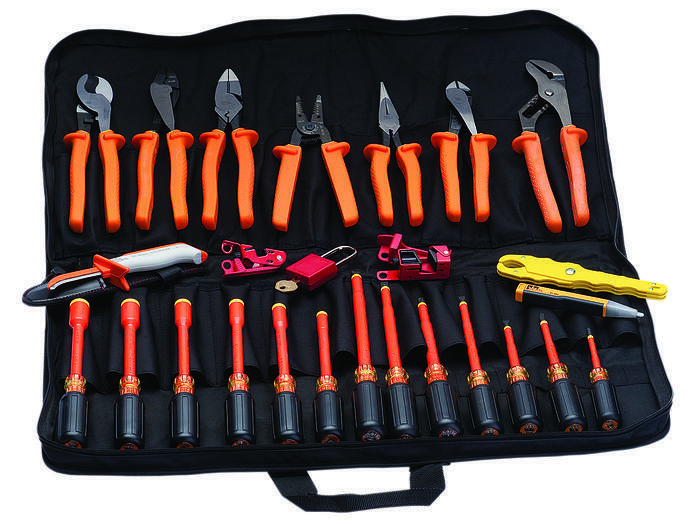 IDEAL, Insulated Kit, Journeyman, Consist Of 1: (1) 30-9430 9-1/4 IN Insulated Side Cutting Linesman Pliers, Consist Of 4: (1) 35-9430 10 IN Insulated Tongue & Groove Pliers, Consist Of 2: (1) 35-9029 8 IN Insulated Diagonal Cutting Pliers with Angled Head, Consist Of 3: (1) 35-9038 8-1/2 IN Long-Nose Pliers, Consist Of 5: (1) 35-9052 9.5 IN Insulated High-Leverage Cable Cutter, Includes: (1) 30-9429 9-3/4 IN Insulated Multi-Crimp Tool, (1) 45-9120 Insulated Premium T-Stripper, (1) 35-9340 Insulated Electrician's Skinning Knife, (1) 61-063 Volt Sensor Pocket Tester, (1) 34-002 Safe-T-Grip Fuse Puller, (1) 35-9352 Tool Roll Case for 25-Piece Journeyman Insulated Kit, (1) 44-956 Circuit Breaker Lockout, Tall and Wide Toggles, (1) 44-957 Circuit Breaker Lockout, Standard Toggles, (1) 44-916 Safety Lockout Padlock, Red, 1-1/2 IN Shackle Clearance, 1/4 IN Shackle,(Card of 1), (1) 35-9290 Insulated Nutdriver 3/16 IN X 5 IN, (1) 35-9291 Insulated Nutdriver 1/4 IN X 5 IN, (1) 35-9292 Insulated Nutdriver 5/16 IN X 5 IN, (1) 35-9294 Insulated Nutdriver 3/8 IN X 5 IN, (1) 35-9295 Insulated Nutdriver 7/16 IN X 5 IN, (1) 35-9296 Insulated Nutdriver 1/2 IN X 5 IN, (1) 35-9150 Insulated Screwdriver 1/4 IN X 4 IN Slotted, (1) 35-9151 Insulated Screwdriver 1/4 IN X 4 IN Slotted, (1) 35-9166 Insulated Screwdriver 5/16 IN X 7 IN Slotted, (1) 35-9168 Insulated Screwdriver 3/8 IN X 8 IN Slotted, (1) 35-9193 Insulated Screwdriver #1 X 3-3/16 IN Phillips, (1) 35-9194 Insulated, Screwdriver #2 X 4 IN Phillips, (1) 35-9196 Insulated Screwdriver #3 X 6 IN Phillips 1