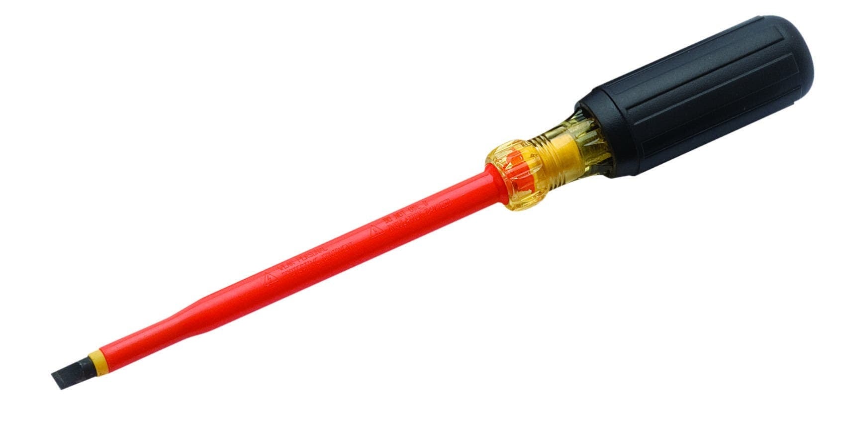 IDEAL, Screwdriver, Insulated, Tip Size: 5/16 IN, Overall Length: 11 IN, Tip Type: Slotted, Handle Length: 4.92 IN, Handle Color: Black, Blade Material: 50Bv30 Steel with orange P.P. sheathed (dual)