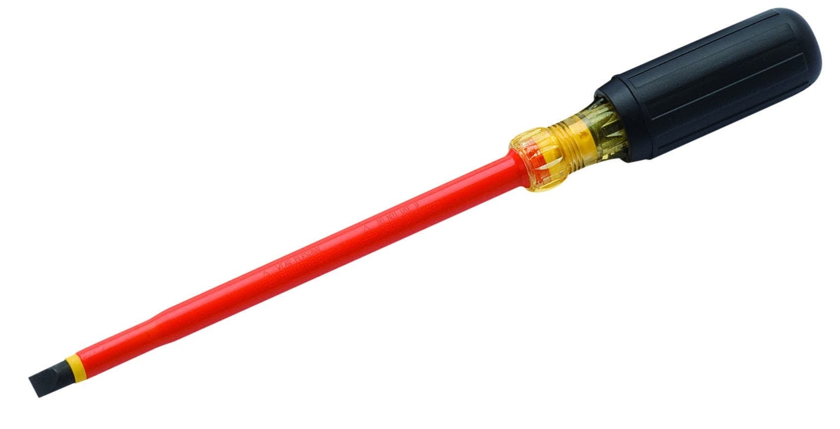 IDEAL, Screwdriver, Insulated, Tip Size: 3/8 IN, Overall Length: 13 IN, Tip Type: Slotted, Handle Length: 4.92 IN, Handle Color: Black, Blade Material: 50Bv30 Steel with orange P.P. sheathed (dual)