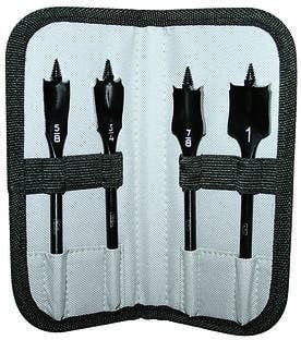 Power-Spade Spade Bit Kit, 1/4 IN Shank, Quick Change Hex Shank, Includes: 5/8 IN, 3/4 IN, 7/8 IN, 1 IN Spade Bits, Sturdy Canvas Pouch, 4 Pieces, RoHS Compliant