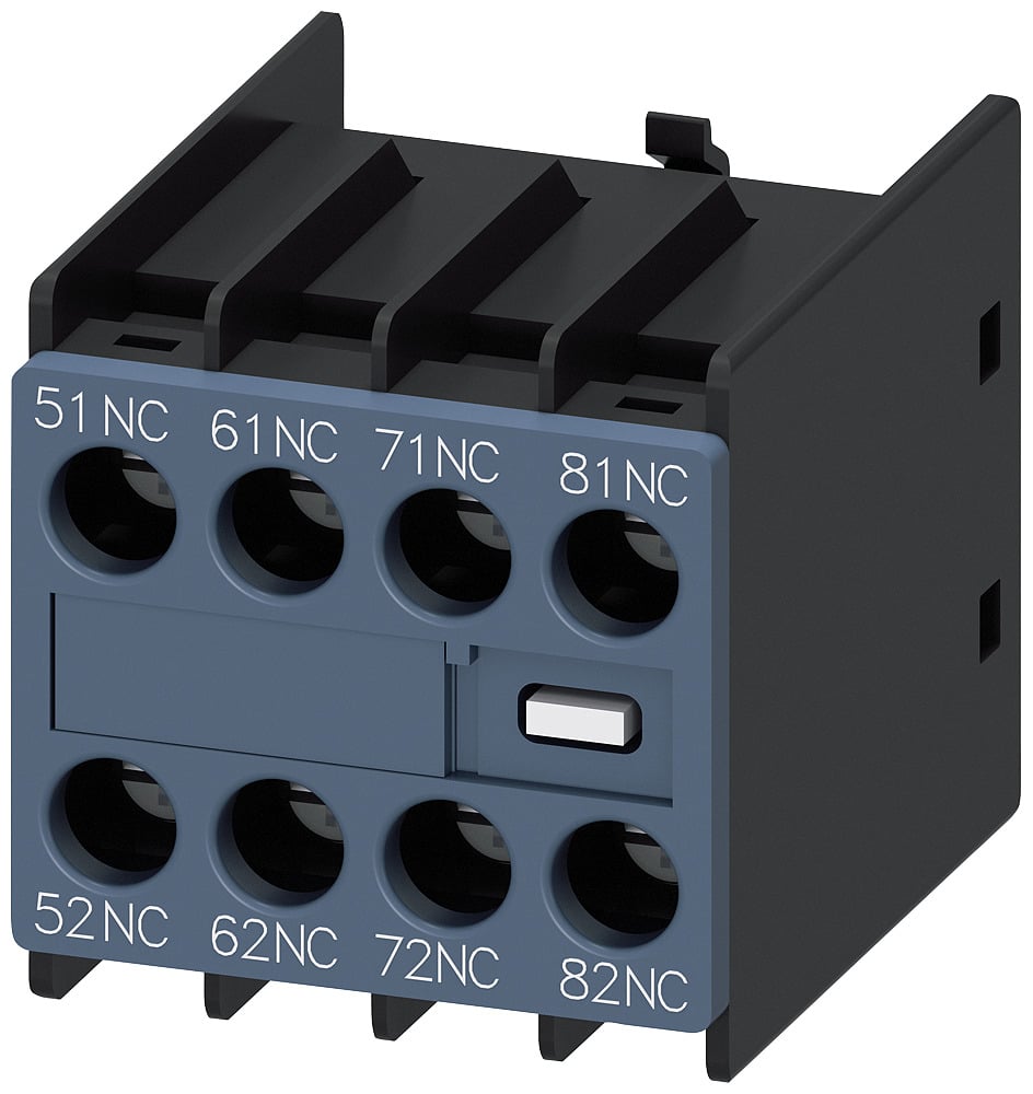 Aux.switch block,front,4nc, curr.path 1NC, 1NC, 1NC, 1NC, for contactor relays,sz s00, screw terminal 51 / 52,61 / 62,71 / 72,81 / 82