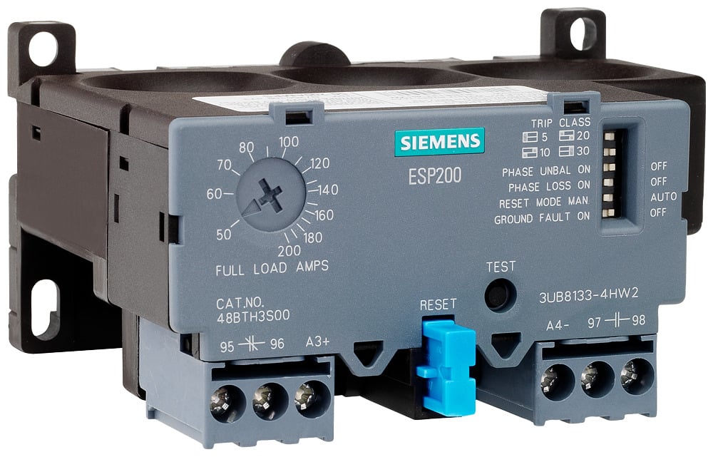 Esp200 catalog no 48btg3s00 solid state overload relay for motor protection 25 to 100 amp size b 3 phase class 5...30, switchable direct mounting and stand-alone main circuit windows auxiliary circuit scrw terminal manual automatic reset