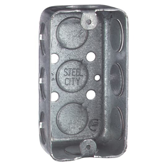 One Gang Utility Box, 10.3 Cubic Inches, 4 Inches Long x 2-1/8 Inches Wide x 1-1/2 Inches Deep, 1/2 Inch Knockouts, Pre-Galvanized Steel, Drawn Construction, For use with Conduit, pack of 30, custom package