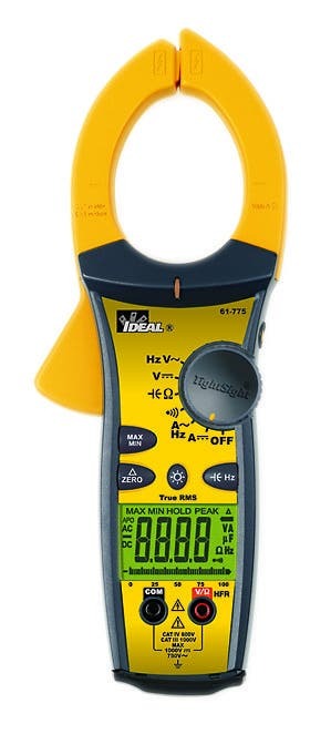 IDEAL, Clamp Meter, TightSight, 770 Series With TRMS, Capacitance, Frequency, Resistance: 0 To 999.9 OHM , 1000 To 9999 OHM At 1.5 PCT + 5 Accuracy, Capacitance: 0 To 999.9 MFD At 5 PCT Plus 15 Accuracy, Display: 4 Digit LCD With 9999 Counts For Both Displays With 41 Segment