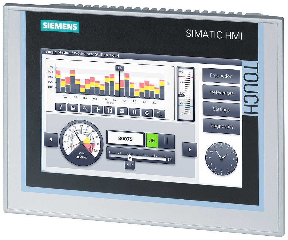 SIMATIC tp700 comfort panel, 7 16 9 widescreen tft display with 16 million colors and long life led backlight, touch operation only, ethernet and serial interfaces, windows ce 6.0, configurable using WinCC v11 and newer