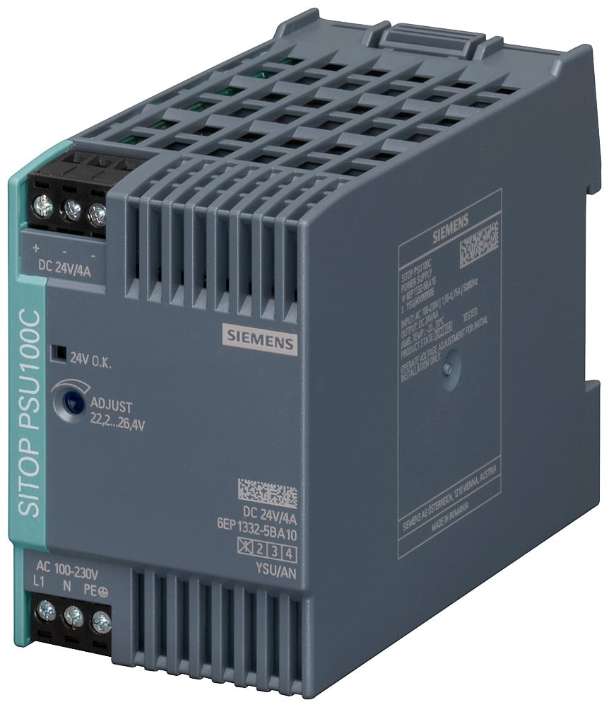 SITOP PSU100C 24 V/4 A STABILIZED POWER SUPPLY INPUT AC 120-230 V (DC 110-300 V) OUTPUT DC 24 V/4 A