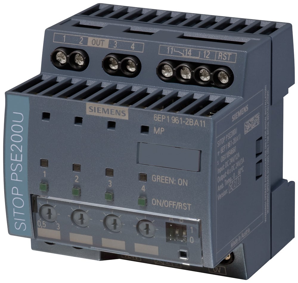 SITOP PSE200U 3 A SELECTIVITY MODULE 4-CHANNEL INPUT 24 V DC OUTPUT 24 V DC/3 APER EACH CHANNEL OUTPUT CURRENT ADJUSTABLE 0.5-3