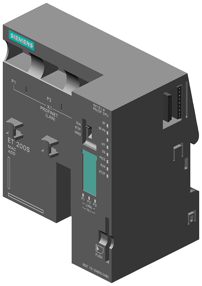 SIMATIC dp, im151-8 pn/dp cpu for et200s, 192 kb working memory, int. PROFINET interface (with three rj45 ports) as io-controler, w/o battery mmc required