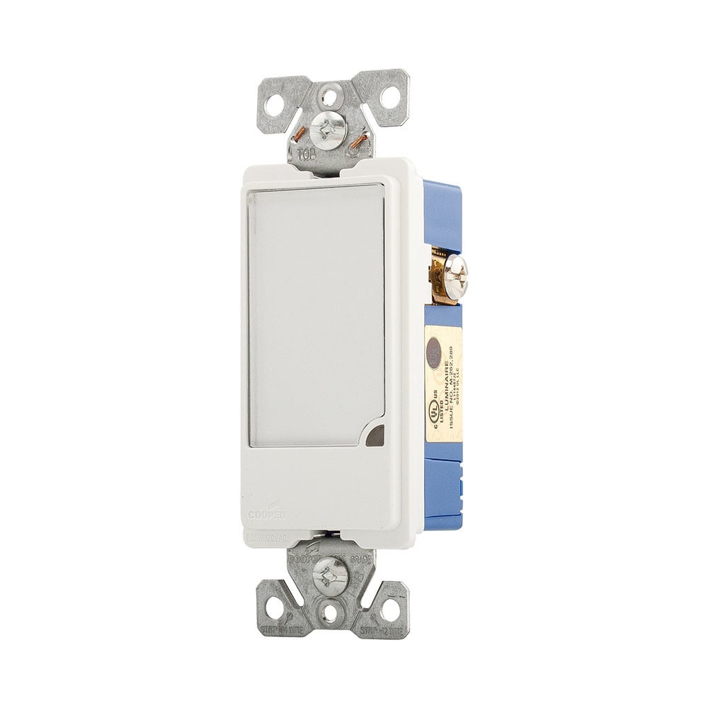 Eaton full LED nightlight, Dimmable, #14-12 AWG, 15A, Flush mount, 120V, Back and side wiring, White, Decorator, Thermoplastic