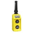 Pendant Station, 2 mechanically interlocked push buttons, NO contacts, UP DOWN, yellow enclosure, 600 VAC 5 A