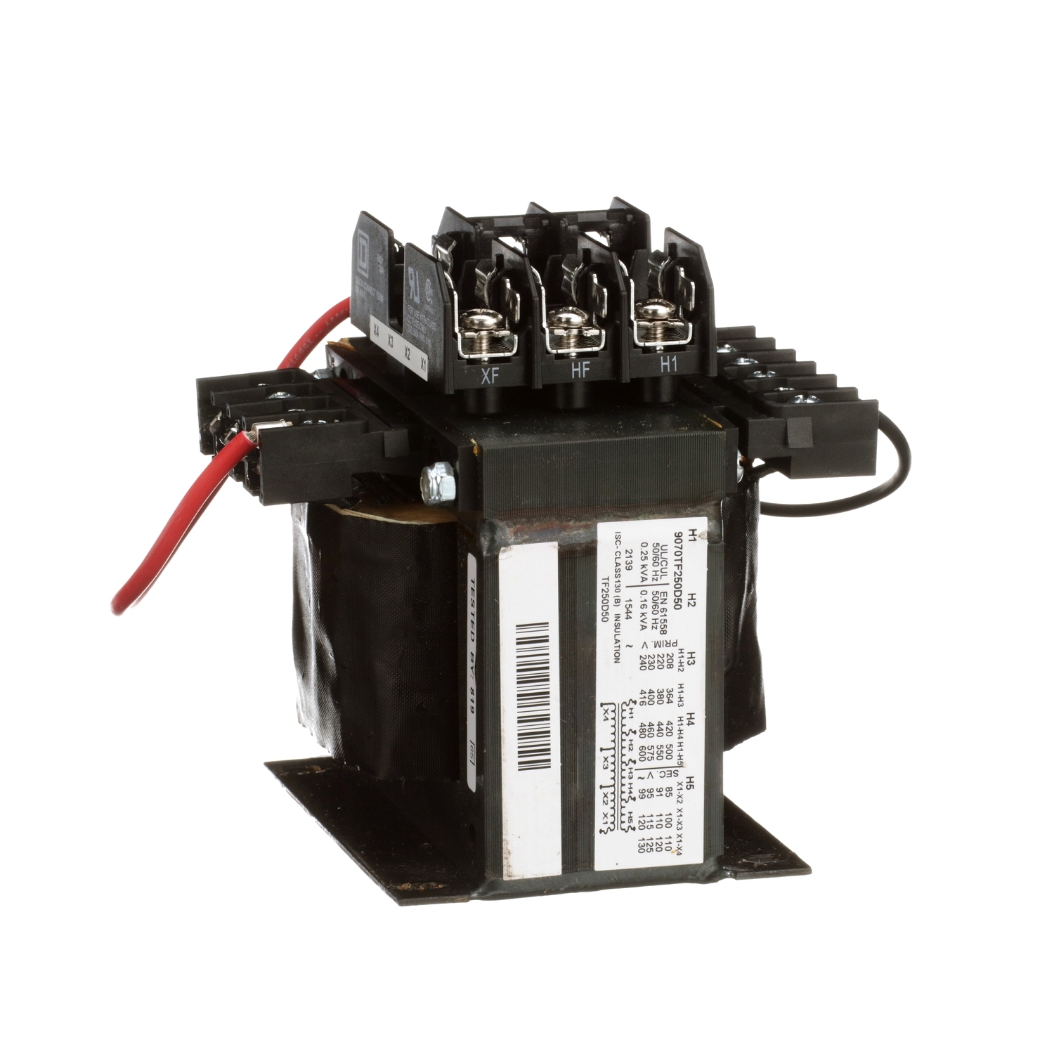 Transformer, Type TF, industrial control, 1 phase, 250VA, 240/416/480/600V primary, 99/120/130V secondary, 50/60Hz