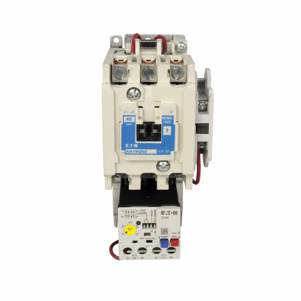 Eaton Freedom NEMA motor control starter,NEMA Non-reversing Freedom Series starter,With C440 EOLR Std Feature set,SEL Reset,SEL Class (10A,10,20,30),240V/60 Hz or 220V/50 Hz coil voltage,Horizontal mount,45A,9-45A fla range,Size 2