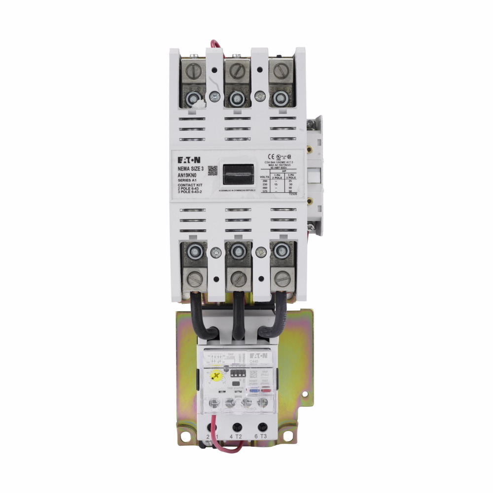 Eaton Freedom NEMA motor control starter,NEMA Non-reversing Freedom Series starter,With C440 EOLR Ground fault feature set,SEL Reset,SEL Class (10,20),120V/60 Hz or 110V/50 Hz coil voltage,Horizontal mount,90A,20-100A fla range,Size 3