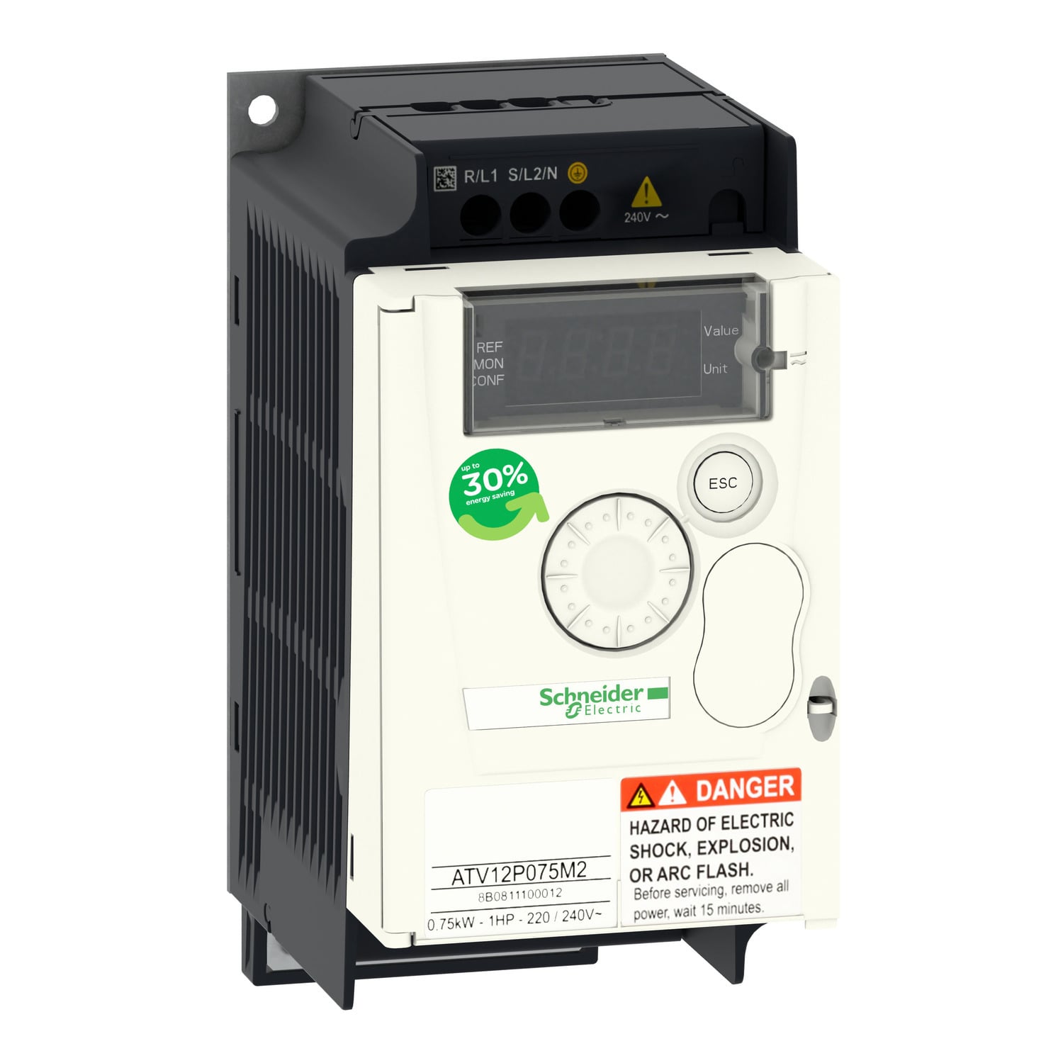 variable speed drive, Altivar 12, 0.75kW, 1hp, 200 to 240V, 1 phase, on base plate