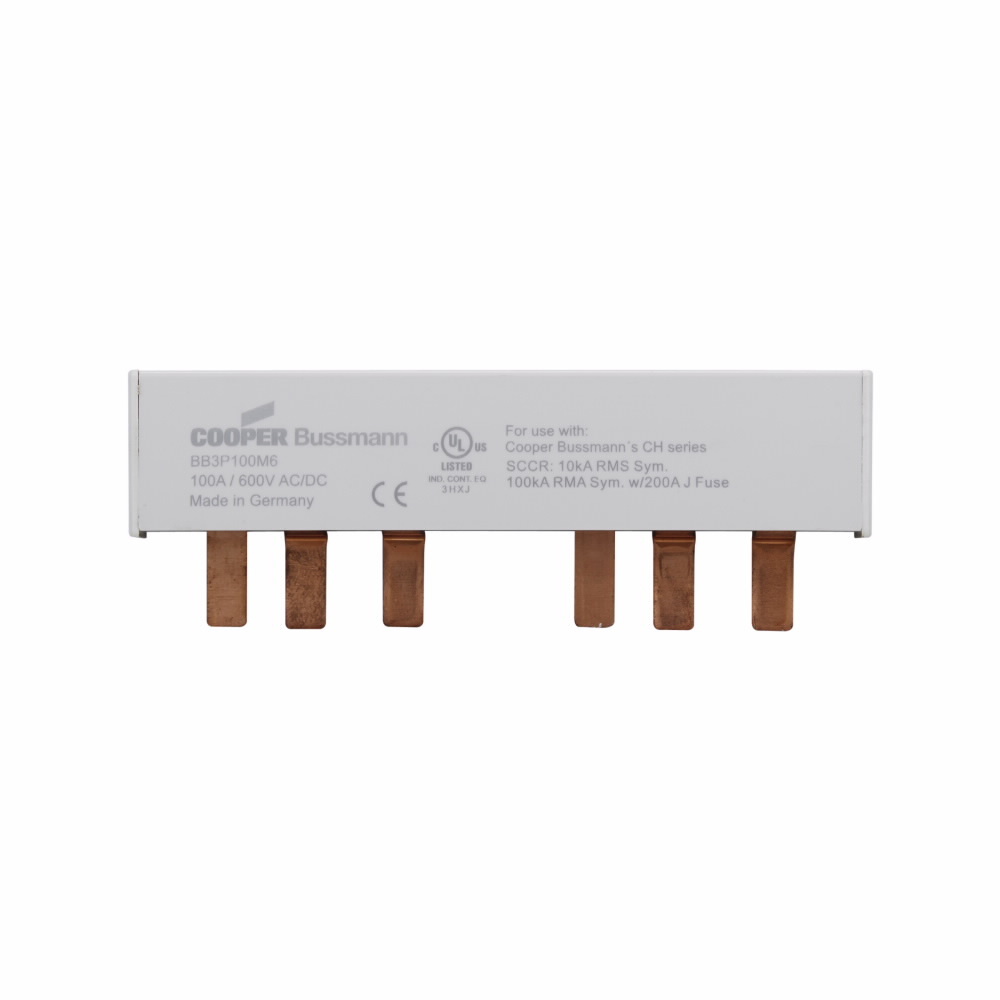 Eaton Bussmann series comb busbar, Modular comb bus bar, 6 Pins, 100 A, Class J, Non-indicating, 600 Vac/dc