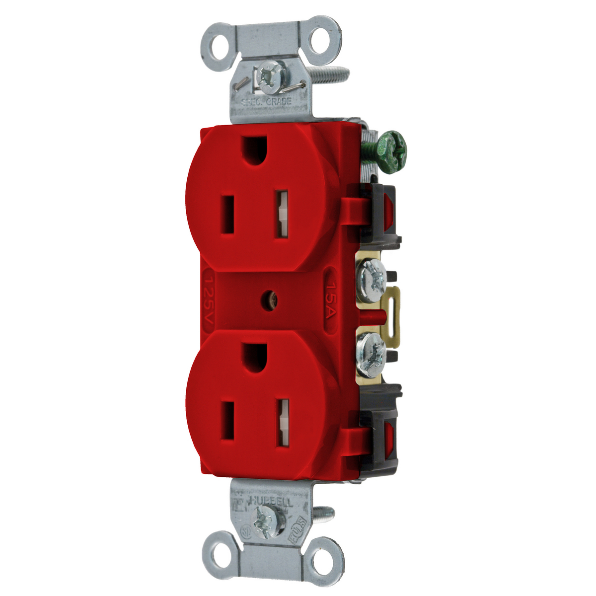 Straight Blade Devices, Receptacles, Tamper-Resistant Duplex, Commercial/Industrial Grade, 2-Pole 3-Wire Grounding, 15A 125V, 5-15R, Red, Single Pack.
