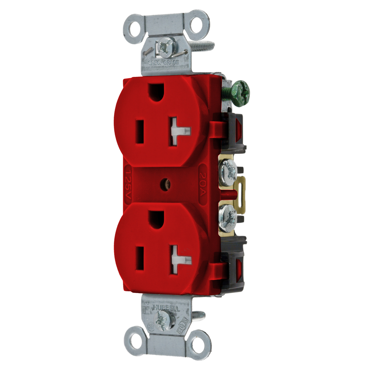 Straight Blade Devices, Receptacles, Tamper-Resistant Duplex, Commercial/Industrial Grade, 2-Pole 3-Wire Grounding, 20A 125V, 5-20R, Red, Single Pack.