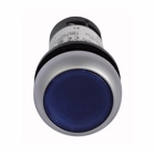 Eaton C22, 22.5 mm Compact Pushbutton, Illuminated, Button, LED, Silver Bezel, Flush, Momentary, Button: Blue, 1NO, 44 Vac/vd