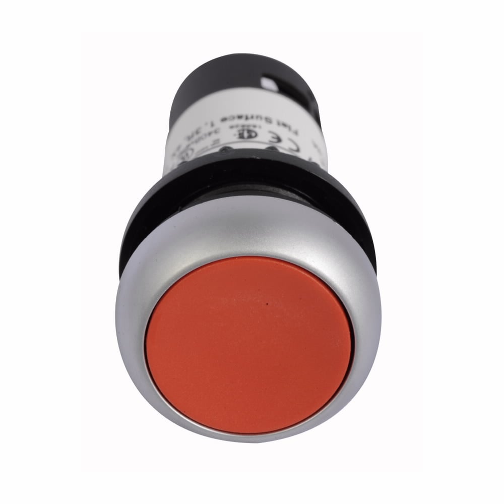 Eaton, 22.5 mm RQM Compact Pushbutton,Red,Plastic Actuator,Silver bezel,1NC,IP 67, IP69K,Non-illuminated,Flush mounting,NEMA 4X, 13,5,000,000 operations,Momentary,22.5 mm,Flush Pushbutton,C22 Series