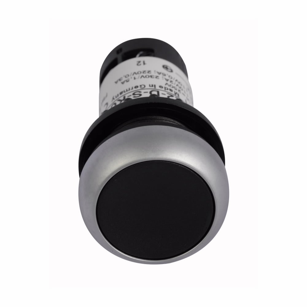 Eaton, 22.5 mm RQM Compact Pushbutton,Black,Plastic Actuator,Silver bezel,1NO - 1NC,IP 67, IP69K,Non-Illuminated,Flush mounting,NEMA 4X, 13,5,000,000 operations,Momentary,22.5 mm,Flush Pushbutton,C22 Series