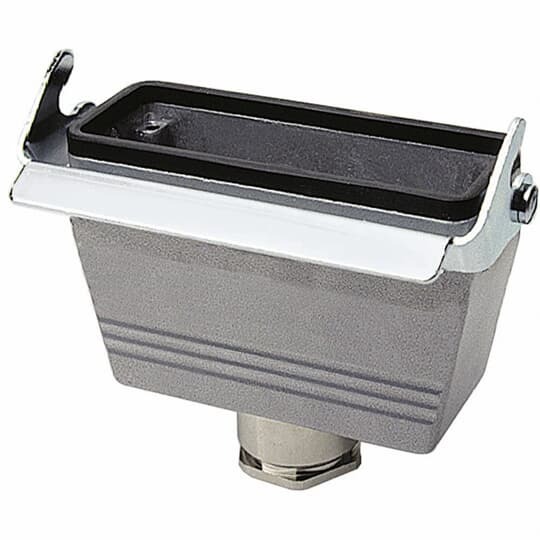 Single lever locking inline coupler hood with top entry, 24 contacts, NPT entry - 1 Inch  x 3/4 Inch