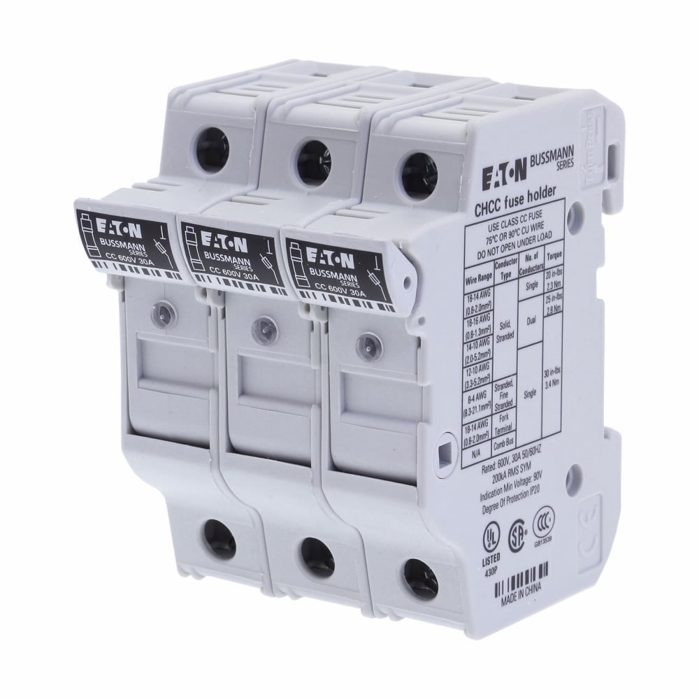 Eaton Bussmann series CHCC modular fuse holder, 48 Vdc, 30A, Three-pole, With indicator