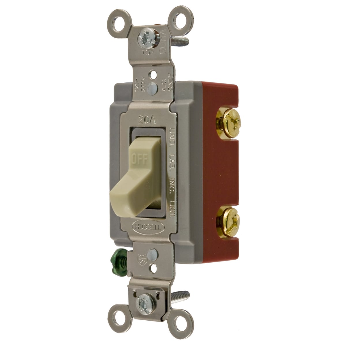 CS1222IU Construction 2-Position Heavy Duty Specification/Commercial Grade Standard Toggle Switch, 120/277 V, 20 A, 5540 W Power Rating, 2-Position Contact