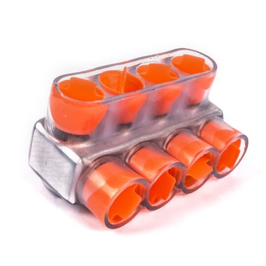 Aluminum Multi-Tap Encapsulated Cable Blocks, One-Way Configuration, Wire Range 2/0-14 Str, Hex Size 3/16 Inch, Length 3.08 Inches, Width 1.50 Inches, Height 1.63 Inches, Outlets 4, Clear Insulation