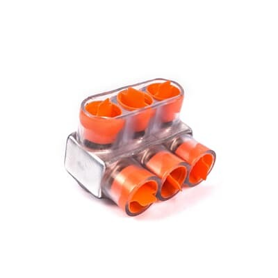 Aluminum Multi-Tap Encapsulated Cable Blocks, One-Way Configuration, Wire Range 350 kcmil-10 Str, Hex Size 5/16 Inch, Length 3.24 Inches, Width 2.37 Inches, Height 2.50 Inches, Outlets 3, Clear Insulation