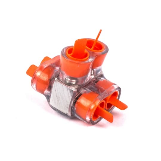 Aluminum Multi-Tap Encapsulated Cable Blocks, Two-Way Configuration, Wire Range 4-14 Str, Screw Size Slotted, Length 1.15 Inches, Width 1.50 Inches, Height 1.25 Inches, Outlets 2, Clear Insulation