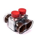 Aluminum Multi-Tap Encapsulated Cable Blocks, Two-Way Configuration, Wire Range 750-1/0, Hex Size 3/8 Inch, Length 3 Inches, Width 3.13 Inches, Height 2.38 Inches, Outlets 2, Clear Insulation