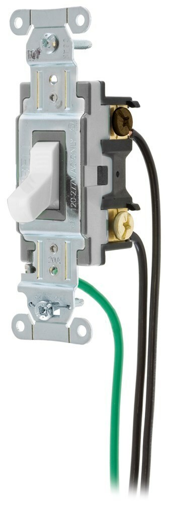 CSL320W 3-Way 2-Position Specification/Commercial Grade Standard Toggle Switch With 8 in 12 AWG THHN Cable, 120 to 277 VAC, 20 A, 5540 W Power Rating, 2-Position Contact