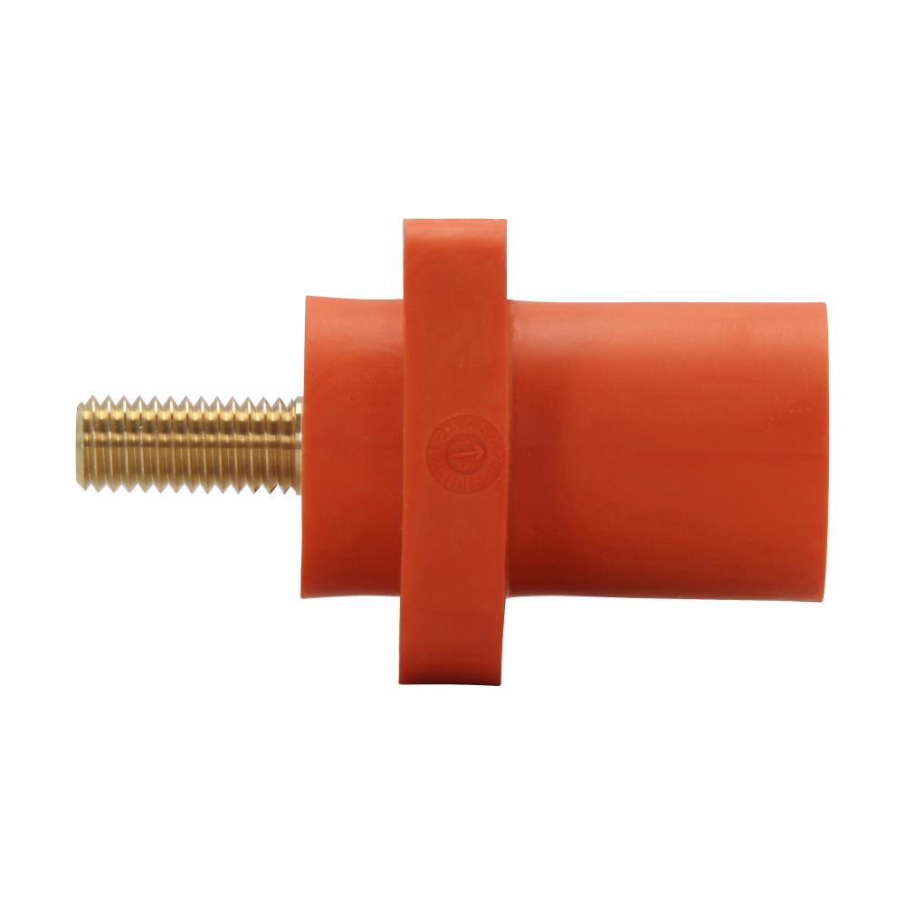 Eaton Crouse-Hinds series Cam-Lok J Series E1016 insulated receptacle, Up to 400A continuous, #6 AWG-250 kcmil, Red, Male, Thermoplastic elastomer (TPE), 1-1/8", Threaded stud, 600 Vac/dc