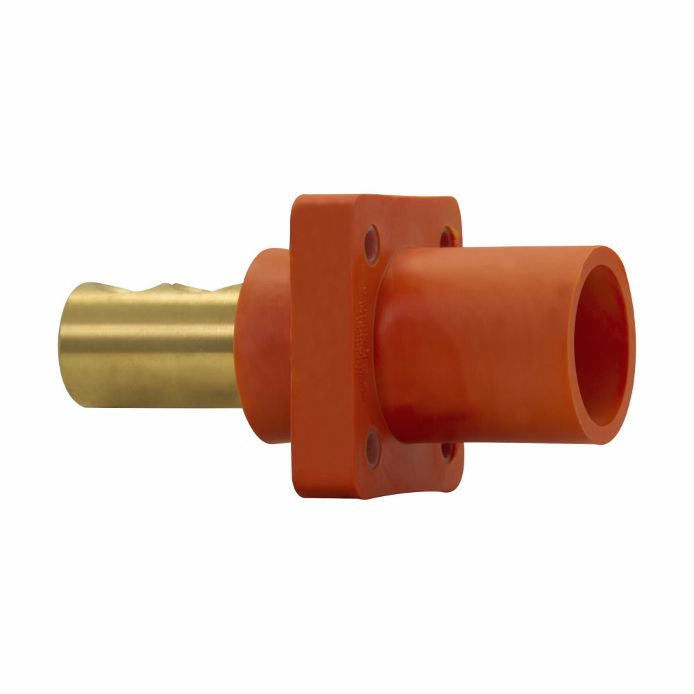 Eaton Crouse-Hinds series Cam-Lok J Series E1016 insulated receptacle, Up to 400A continuous, 1/0-4/0 AWG, Yellow, Double set screw, Male, Thermoplastic elastomer (TPE), 600 Vac/dc