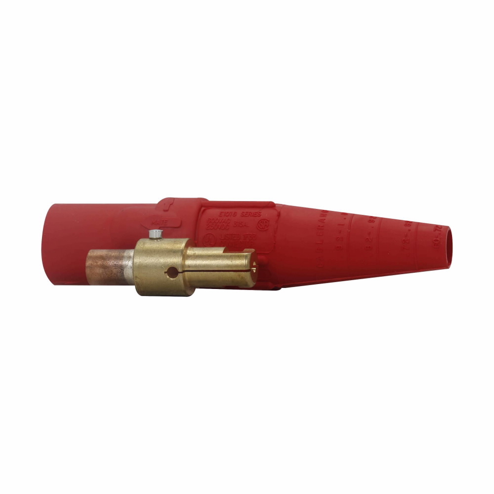 Eaton Crouse-Hinds series Cam-Lok J Series E1016 plug, Up to 235A continuous , 1/0-2/0 AWG, Red, Crimp, Brass contacts, Male, Thermoplastic elastomer (TPE), Non-vulcanized, 600 Vac/dc