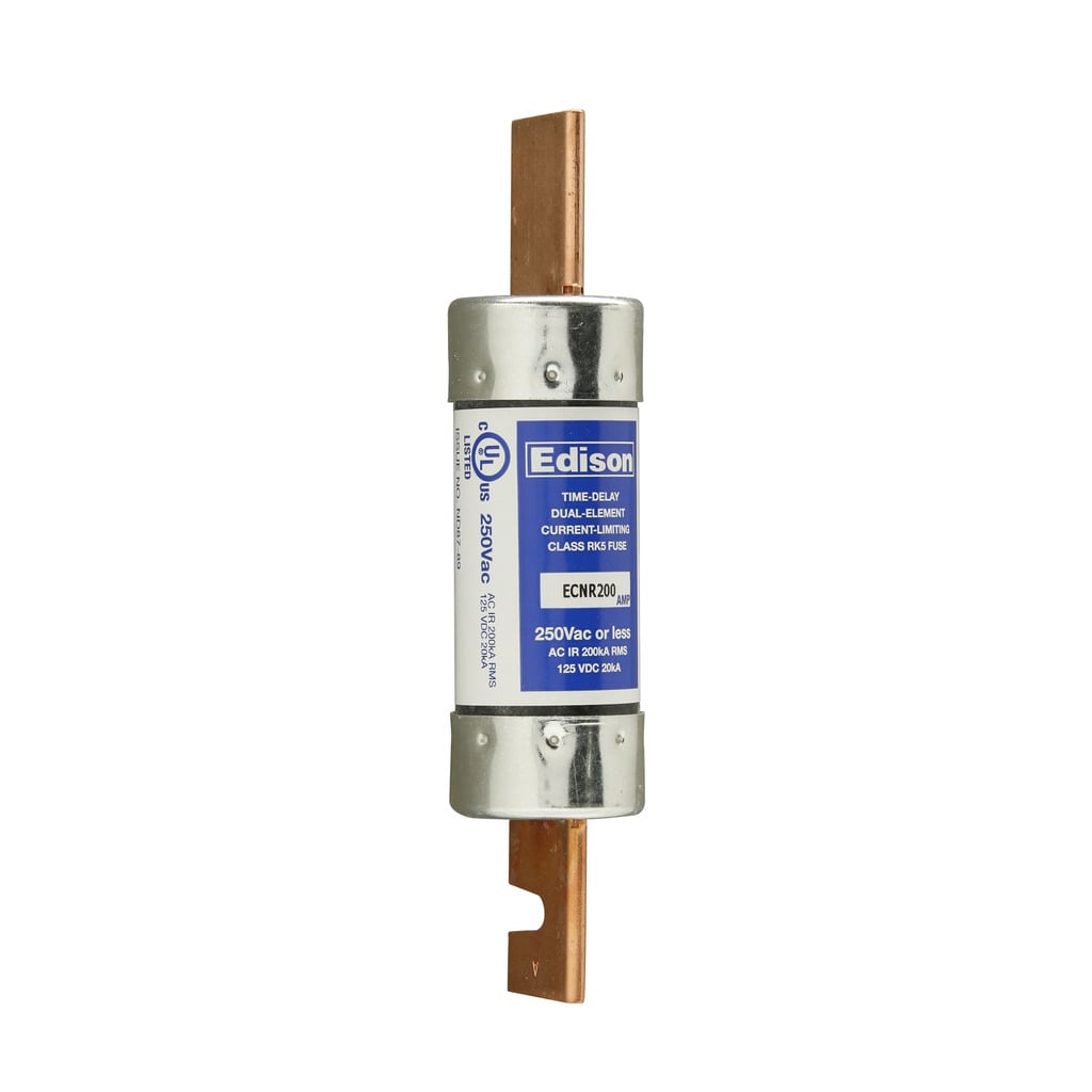 Eaton Edison ECNR fuse, Time-delay current-limiting fuse, Superior overload and cycling capabilities, 150 A, Dual, Class RK5, Non-indicating, Blade end x blade end, 10 sec at 500%, 200 kAIC, Standard, 250 V, 125 Vdc