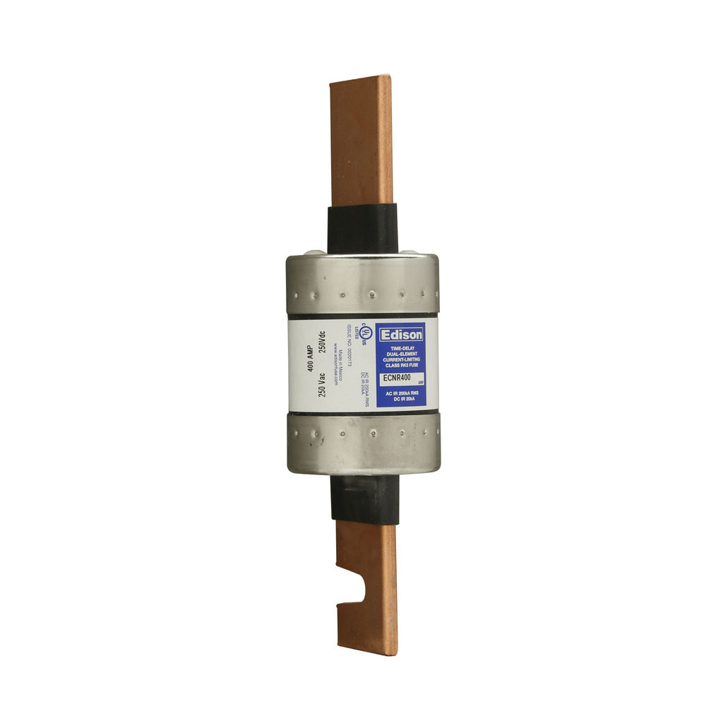 Eaton Edison ECNR fuse, Time-delay current-limiting fuse, Superior overload and cycling capabilities, 250 A, Dual, Class RK5, Non-indicating, Blade end x blade end, 10 sec at 500%, 200 kAIC, Standard, 250 V, 125 Vdc