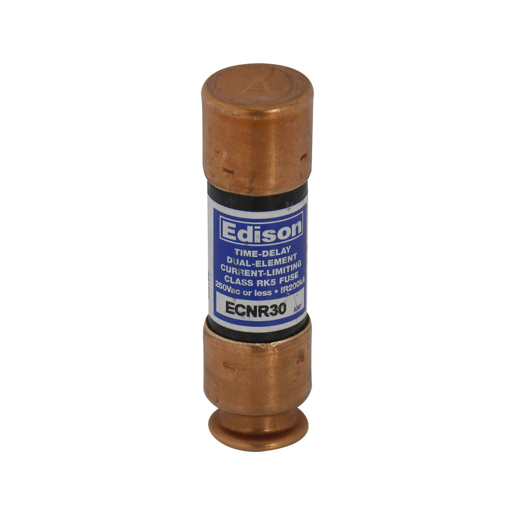 Eaton Edison ECNR fuse, Time-delay current-limiting fuse, Superior overload and cycling capabilities, 8 A, Dual, Class RK5, Non-indicating, Ferrule end x ferrule end, 8 sec at 500%, 200 kAIC, Standard, 250 V, 125 Vdc