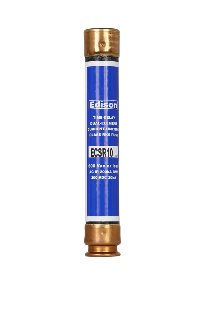 Eaton Edison ECSR fuse, Time-delay current-limiting fuse, Superior overload and cycling capabilities, 10 A, Dual, Class RK5, Non-indicating, Ferrule end x ferrule end, 10 sec at 500%, 200 kAIC, Standard, 600 V