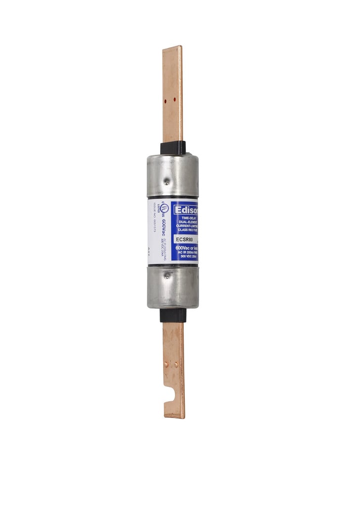 Eaton Edison ECSR fuse, Time-delay current-limiting fuse, Superior overload and cycling capabilities, 80 A, Dual, Class RK5, Non-indicating, Blade end x blade end, 10 sec at 500%, 200 kAIC, Standard, 600 V
