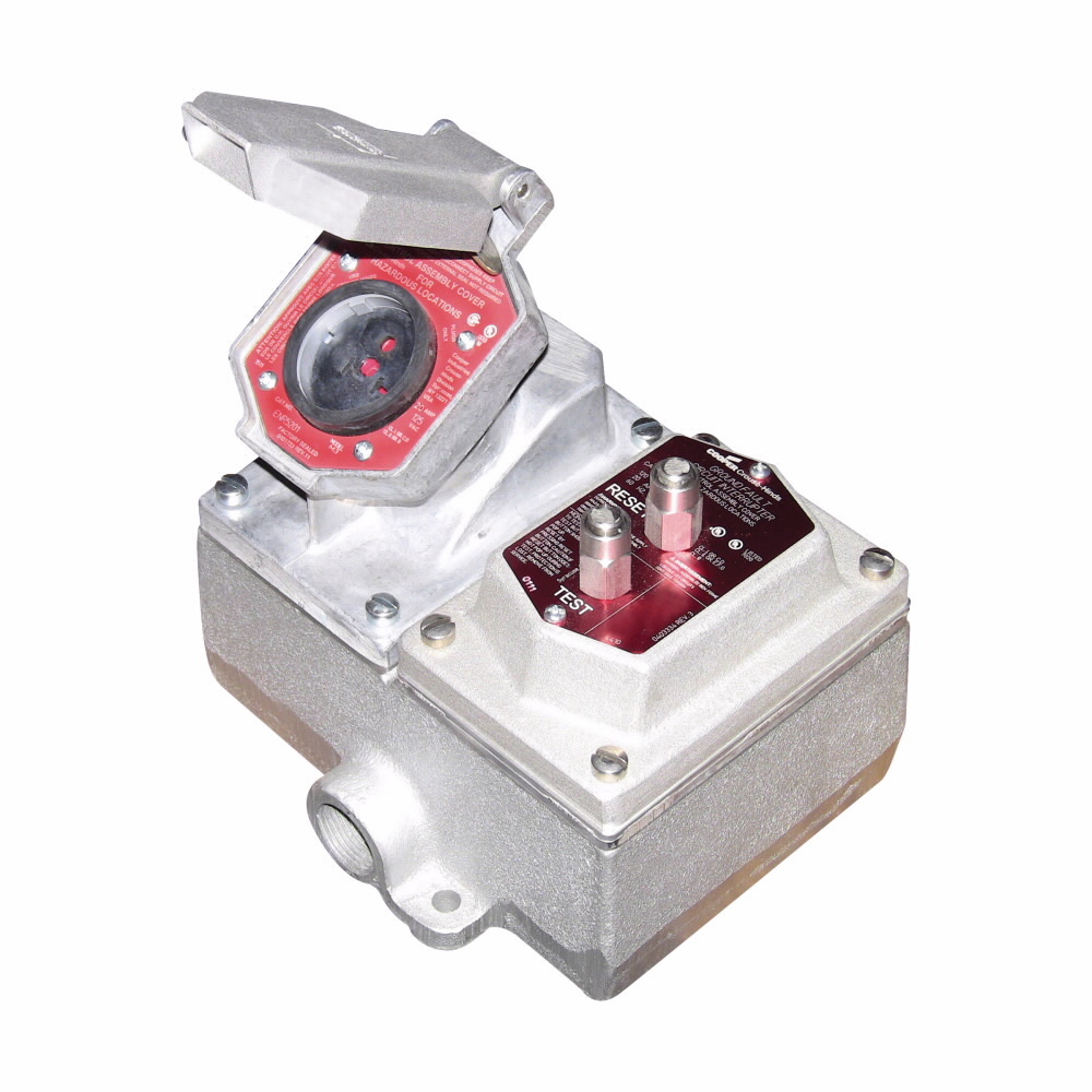 Eaton Crouse-Hinds series Ark-Gard ENR-GFCI kit, 15A, 50-400 Hz, Copper-free aluminum, 5-15R, Two-gang, Through feed, 3/4", 125 Vac