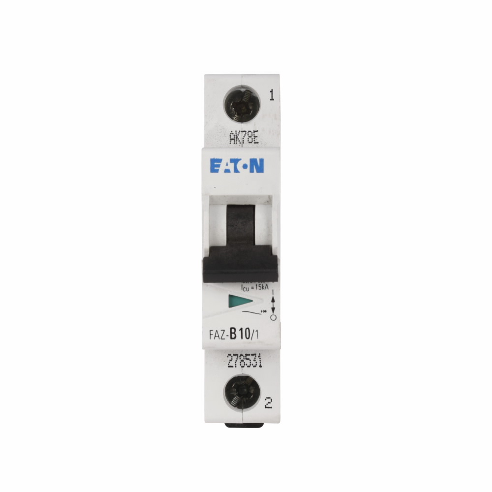 Eaton FAZ supplementary protector,UL 1077 Industrial miniature circuit breaker-supplementary protector,Single package,Low levels of inrush current are expected,25A,15 kAIC,Single-pole,240/415 V,3-5X/n,Q38,50-60 Hz,Standard terminals,B Curve