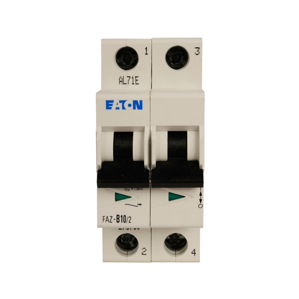 Eaton FAZ supplementary protector,UL 1077 Industrial miniature circuit breaker - supplementary protector,Low levels of inrush current are expected,50 A,15 kAIC,Two-pole,3-5X /n,50-60 Hz,Standard terminals,B Curve