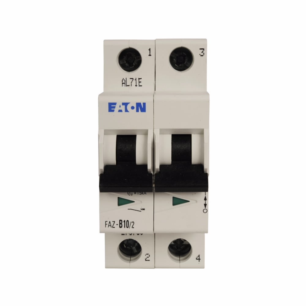 Eaton FAZ supplementary protector,UL 1077 Industrial miniature circuit breaker - supplementary protector,Medium levels of inrush current are expected,15 A,15 kAIC,Two-pole,5-10X /n,50-60 Hz,Standard terminals,C Curve