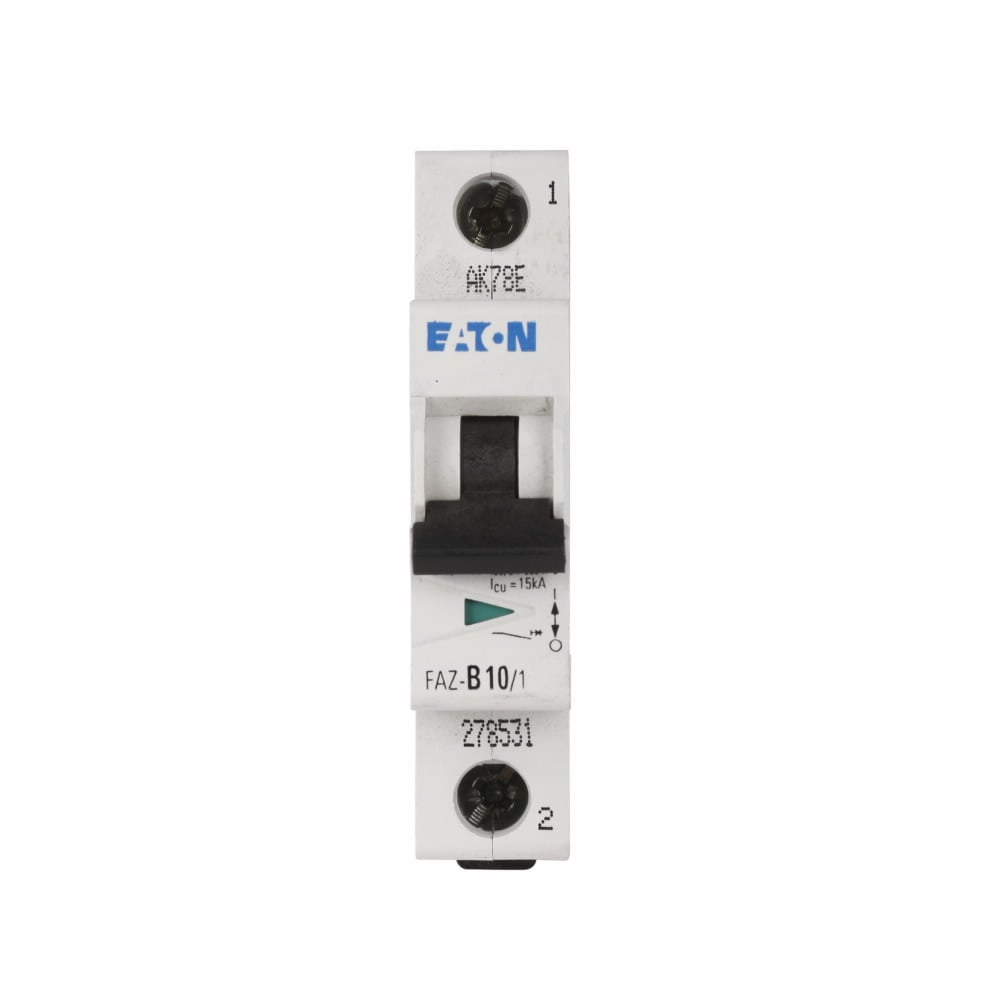 Eaton FAZ branch protector,UL 1077 Industrial miniature circuit breaker - supplementary protector,Single package,Medium levels of inrush current are expected,3 A,15 kAIC,Single-pole,277 V,5-10X /n,Q38,50-60 Hz,Ring-tongue terminals,C Curve