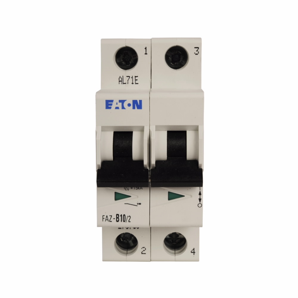 Eaton FAZ supplementary protector,UL 1077 Industrial miniature circuit breaker - supplementary protector,High levels of inrush current are expected,15 A,15 kAIC,Two-pole,10-20X /n,50-60 Hz,Standard terminals,D Curve