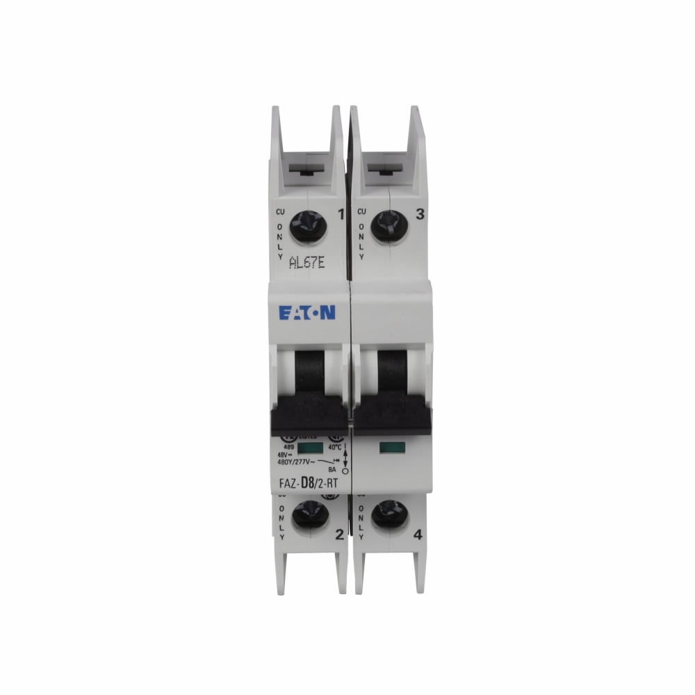 Eaton FAZ branch protector,UL 489 Industrial miniature circuit breaker - supplementary protector,High levels of inrush current are expected,40 A,10 kAIC, 14 kAIC,Two-pole,277/480 V,10-20X /n,50-60 Hz,Screw terminals,D Curve